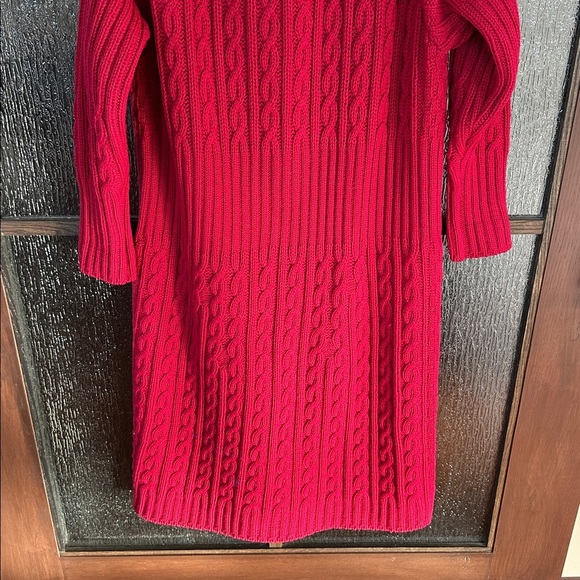 Aran Crafts Ireland 100% Merino Wool Long Sweater Cardigan Coatigan XL Red - Picture 8 of 9